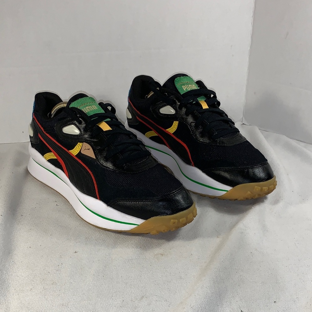 Puma Mens Street Rider ‘Black High Risk Red’ Sneakers Green/Red/Gold Accents